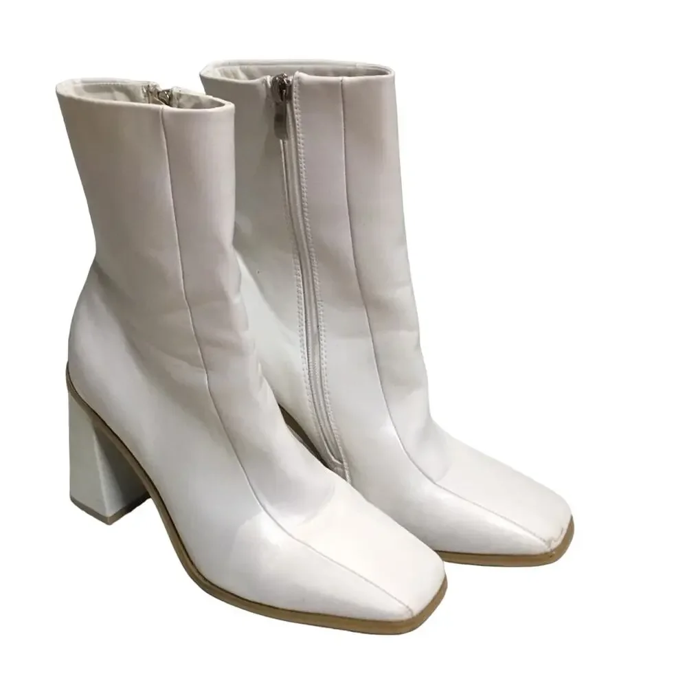 Square Toe Faux Leather Heeled Boots